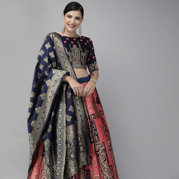 https://dropstyles.in/products/pink-navy-blue-woven-design-semi-stitched-lehenga-unstitched-blouse-with-dupatta