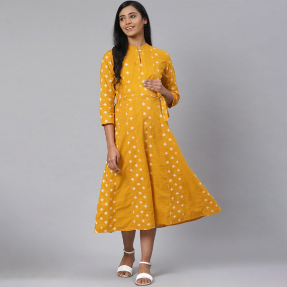 https://dropstyles.in/products/women-mustard-yellow-off-white-printed-pure-cotton-maternity-a-line-dress