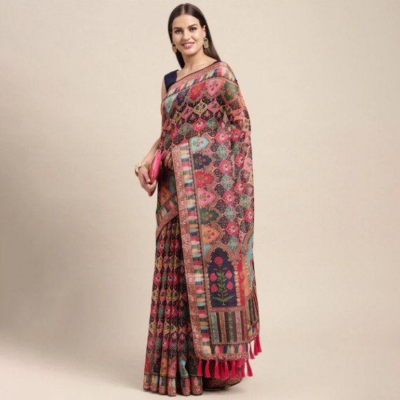 https://dropstyles.in/products/peach-coloured-multicoloured-kalamkari-sequinned-linen-blend-block-print-saree